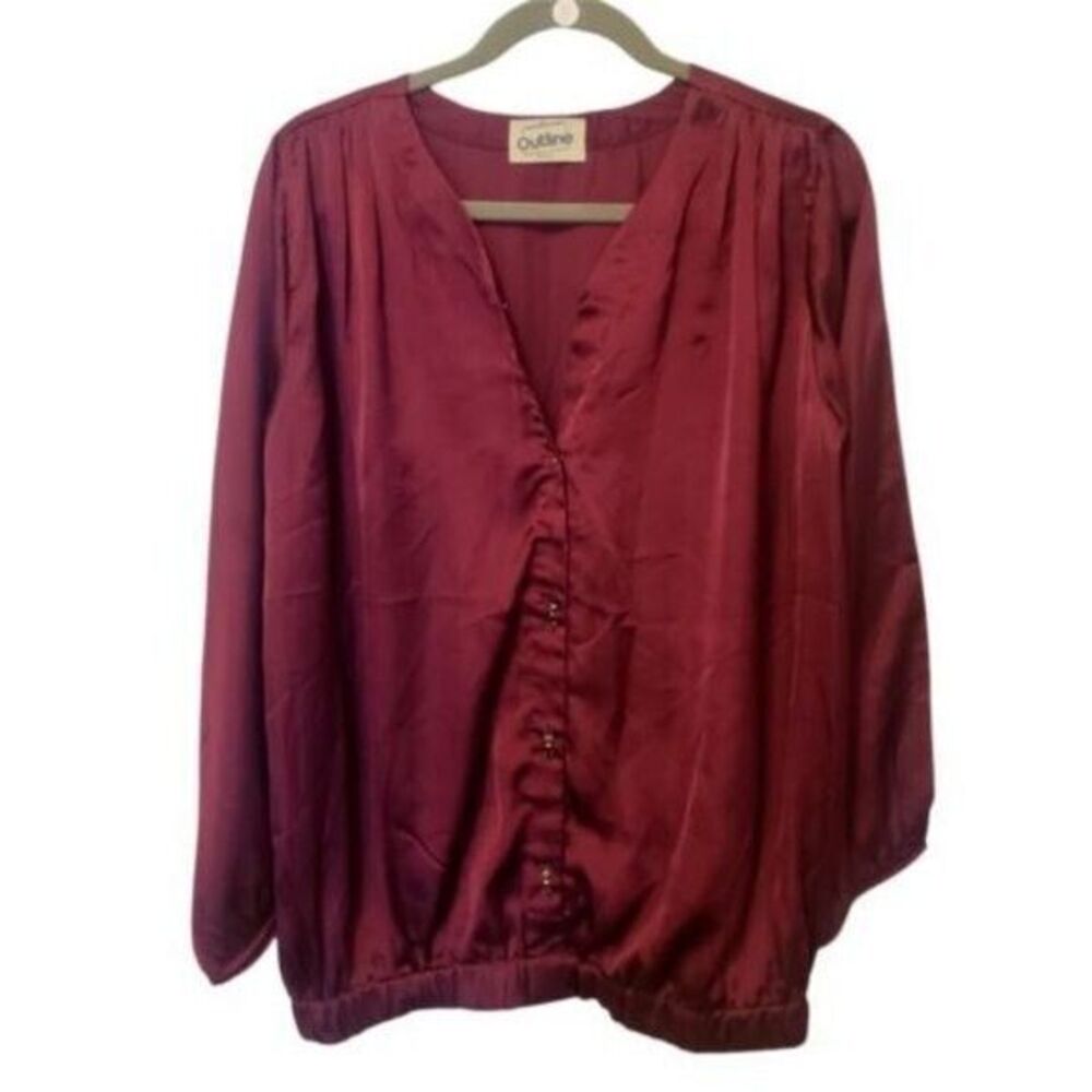 Outline Womens Sz L Purple  Solid Long Sleeve Btton Down Blouse